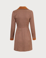 The Brown Plaid Spliced Suede Mini Dress - Threadford
