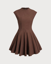 Brown Sleeveless A-Line Mini Dress