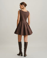 Brown Plaid A-Line Tie Strap Mini Dress - Threadford