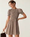 Coffee Plaid Puffed Sleeve Mini Dress - Threadford