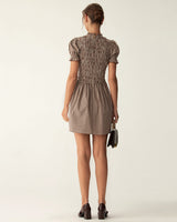 Coffee Plaid Puffed Sleeve Mini Dress - Threadford