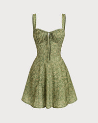 Green Floral Ruched Slip Mini Dress