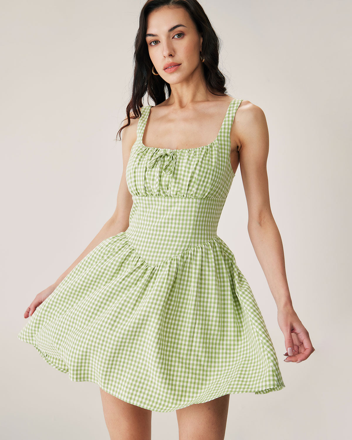 Green Plaid Ruched Slip Mini Dress - Threadford