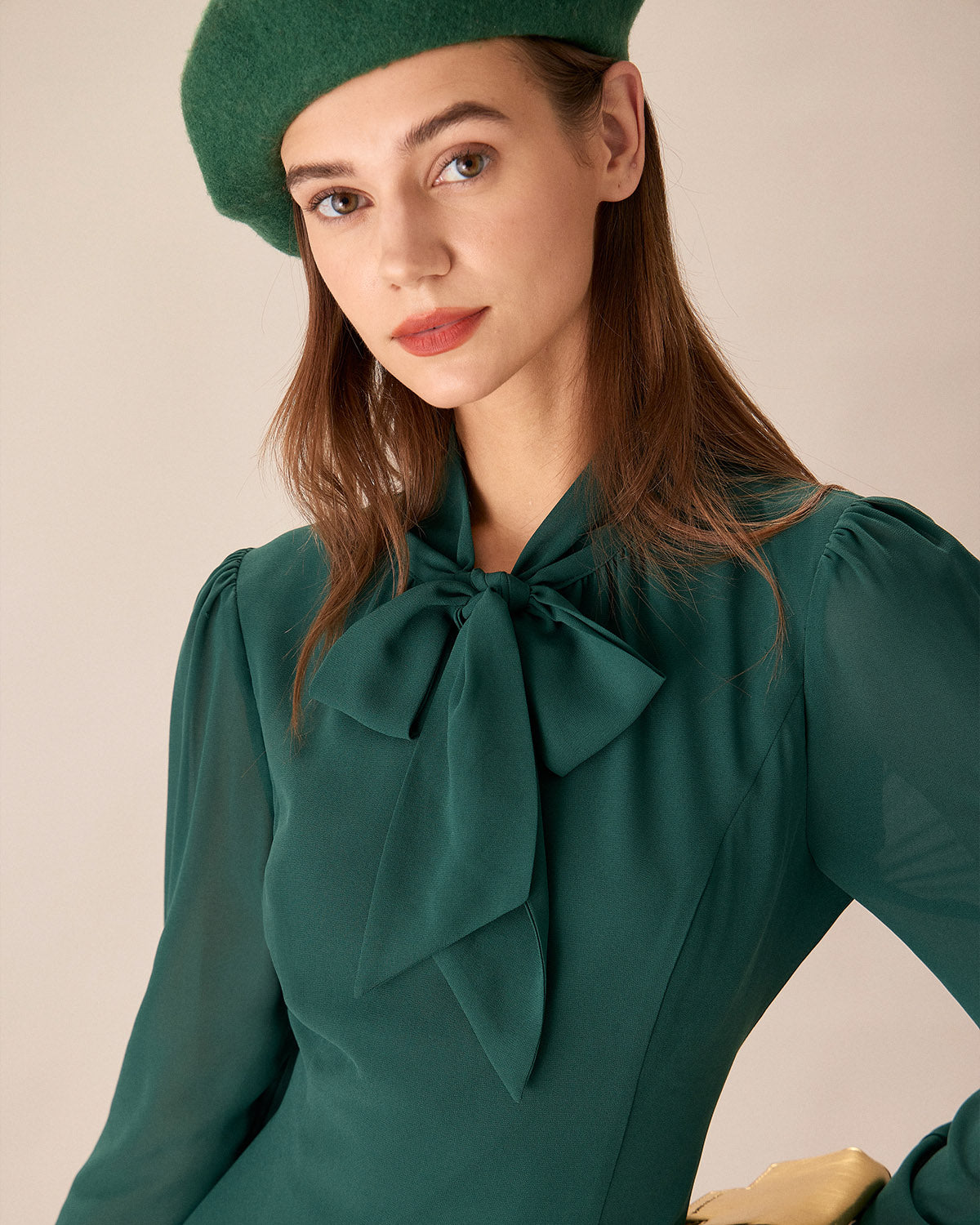 Green Tie Neck See-Through Mini Dress - Threadford