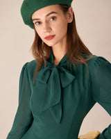Green Tie Neck See-Through Mini Dress - Threadford