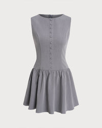 Grey Boat Neck Sleeveless Mini Dress