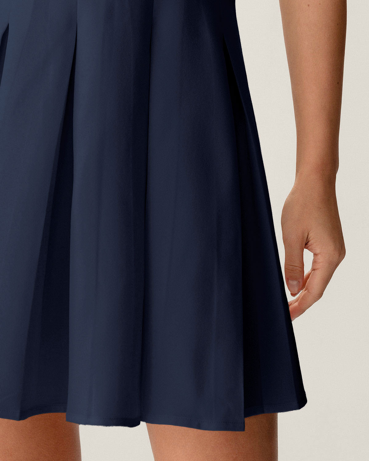 Navy Button Pleated Mini Dress - Threadford
