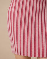 Pink Striped Off The Shoulder Bodycon Sweater Dress - Threadford