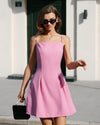 Pink Square Neck Slip Pleated Mini Dress - Threadford