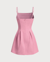 Pink Square Neck Slip Pleated Mini Dress - Threadford
