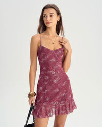 Red Floral Ruffle Slip Mini Dress