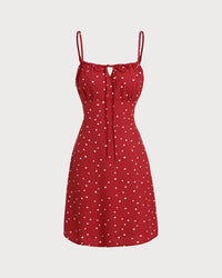 Red Heart Pattern Sweetheart Neck Slip Mini Dress