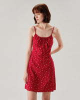 Red Heart Pattern Sweetheart Neck Slip Mini Dress - Threadford