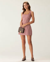 Red Plaid Square Neck Slip Mini Dress - Threadford