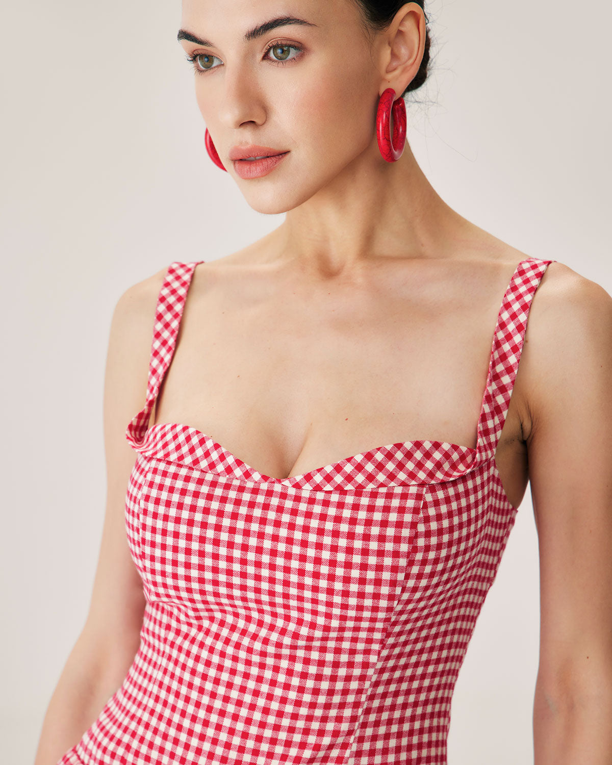 Red Plaid Sweetheart Neck Slip Mini Dress - Threadford