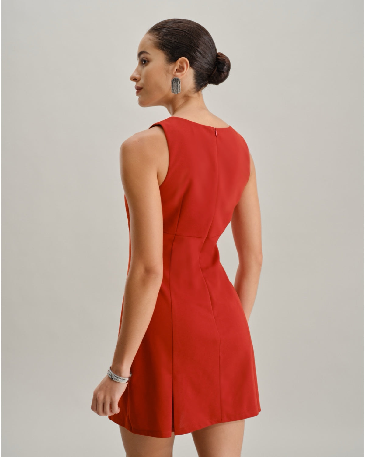 Red Square Neck A-Line Mini Dress - Threadford