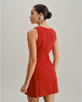 Red Square Neck A-Line Mini Dress - Threadford