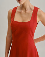 Red Square Neck A-Line Mini Dress - Threadford