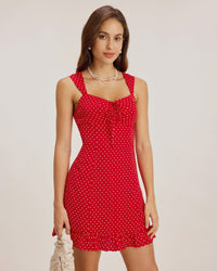 Red Sweetheart Neck Ruffle Slip Mini Dress