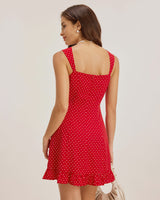 Red Sweetheart Neck Ruffle Slip Mini Dress - Threadford