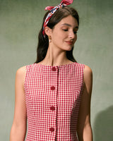 The Red Boat Neck Plaid Mini Dress - Threadford