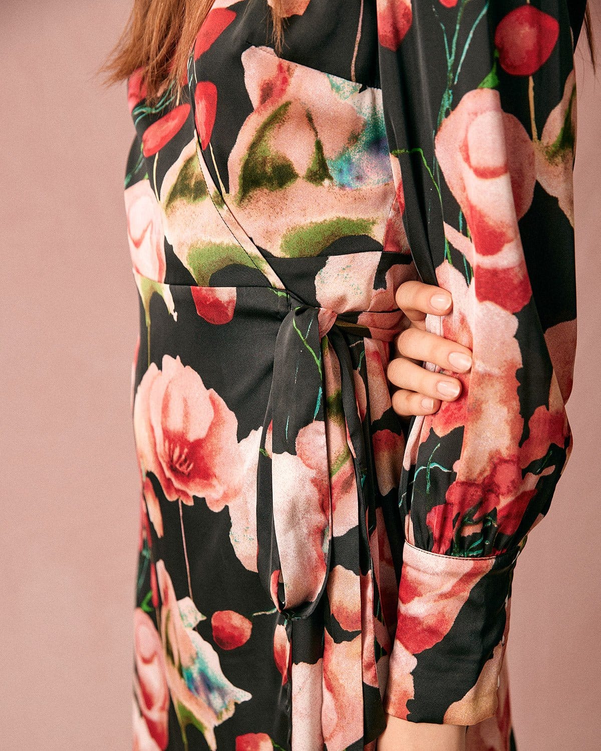 The V Neck Long Sleeve Floral Wrap Mini Dress - Threadford