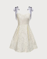 The Off White Jacquard Tie Strap Mini Dress - Threadford