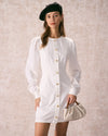 The White Round Neck Button Mini Dress - Threadford