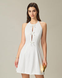 White Halter Backless Mini Dress