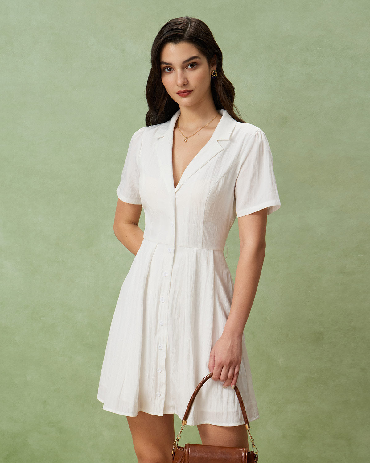 White Puffed Sleeve Button Mini Dress - Threadford