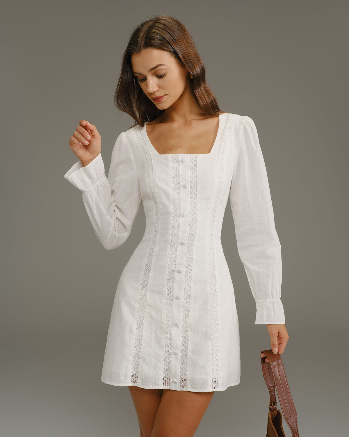White Square Neck A-Line Mini Dress - Threadford
