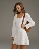 White Square Neck A-Line Mini Dress - Threadford