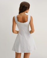 White Square Neck Textured Slip Dress - Threadford