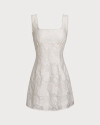 White Textured Square Neck Slip Mini Dress