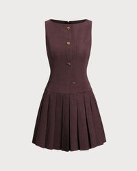 Wine Red Boat Neck Sleeveless Mini Dress