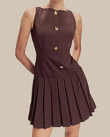Wine Red Boat Neck Sleeveless Mini Dress - Threadford
