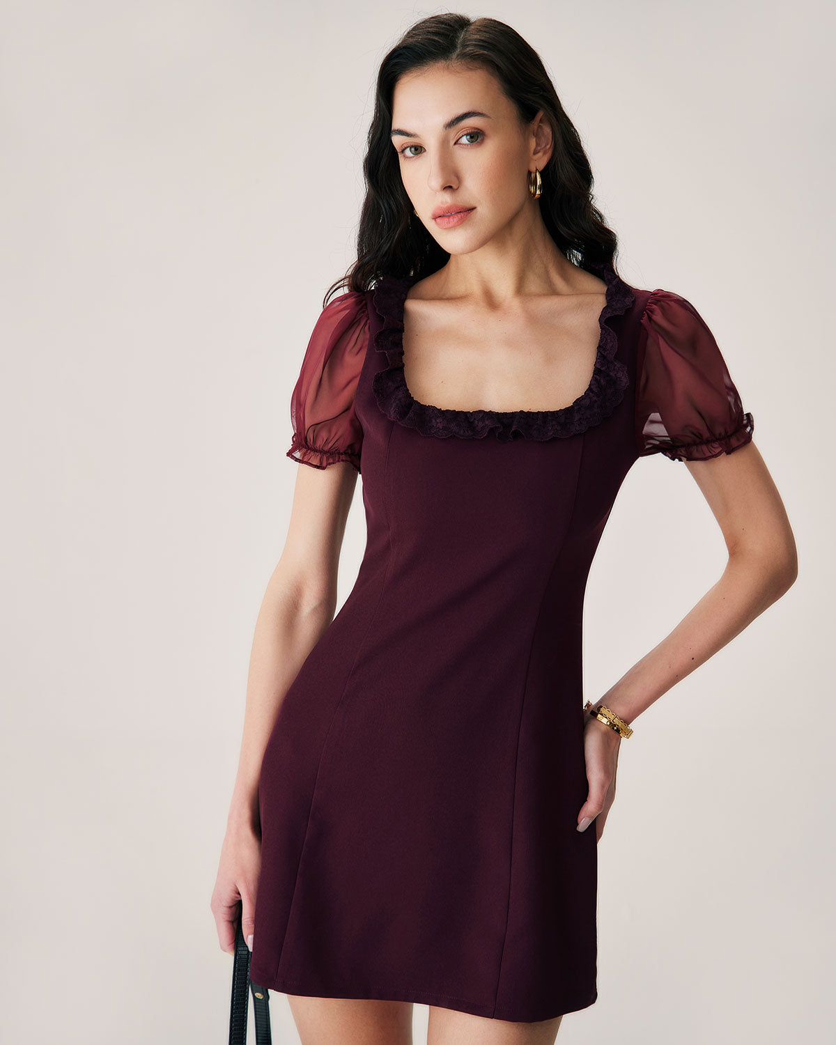 Red Lace Splicing Mini Dress - Threadford