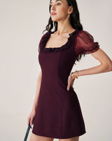 Red Lace Splicing Mini Dress - Threadford