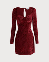 The Wine Red Floral Cutout Back Mini Dress - Threadford
