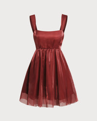 Wine Red Square Neck Slip Mini Dress