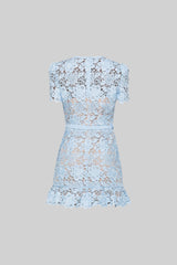 Short Sleeve Embroidered Floral Dress - Blue - Threadford