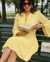 Yellow Bell Sleeve A-Line Mini Dress - Threadford