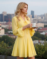 Yellow Bell Sleeve A-Line Mini Dress - Threadford