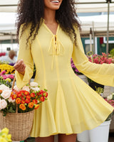 Yellow Bell Sleeve A-Line Mini Dress - Threadford