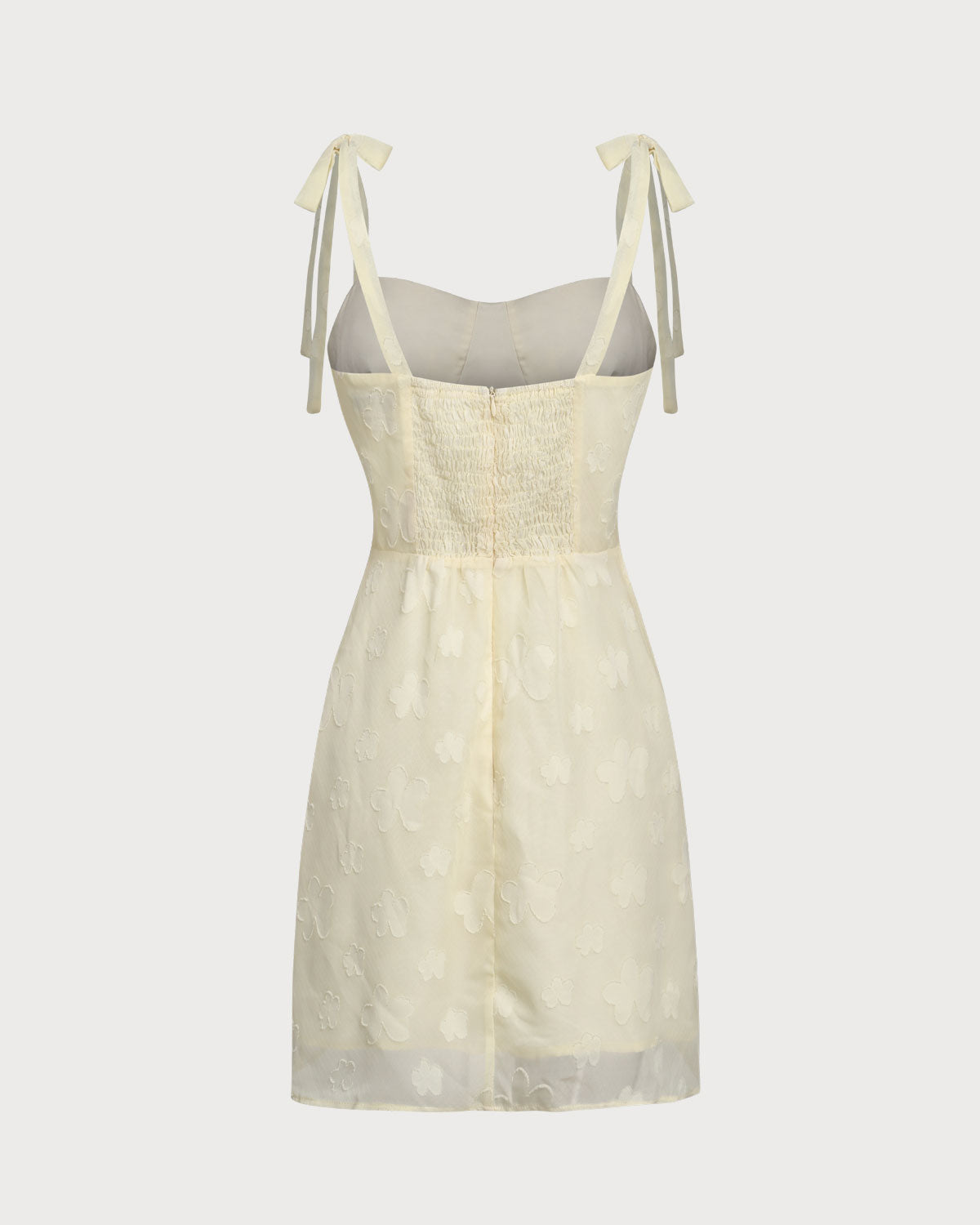 Yellow Jacquard Tie Strap Mini Dress - Threadford