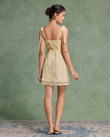 Yellow Jacquard Tie Strap Mini Dress - Threadford