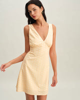 Yellow V Neck Polka Dot Sleeveless Mini Dress - Threadford
