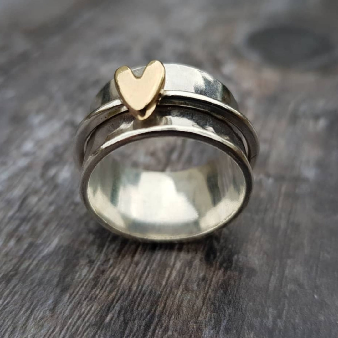 Silver Ring with Golden Heart Accent - Threadford