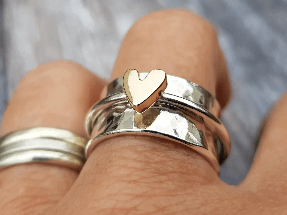Silver Ring with Golden Heart Accent - Threadford