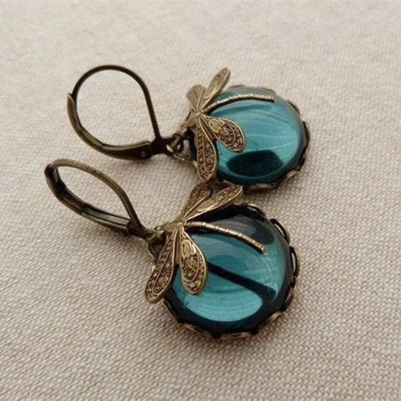 Vintage-Inspired Antique Gold Dragonfly Earrings - Threadford